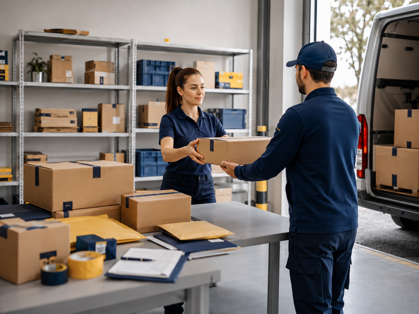 Παράδοση δεμάτων σε courier στο σημείο φόρτωσης